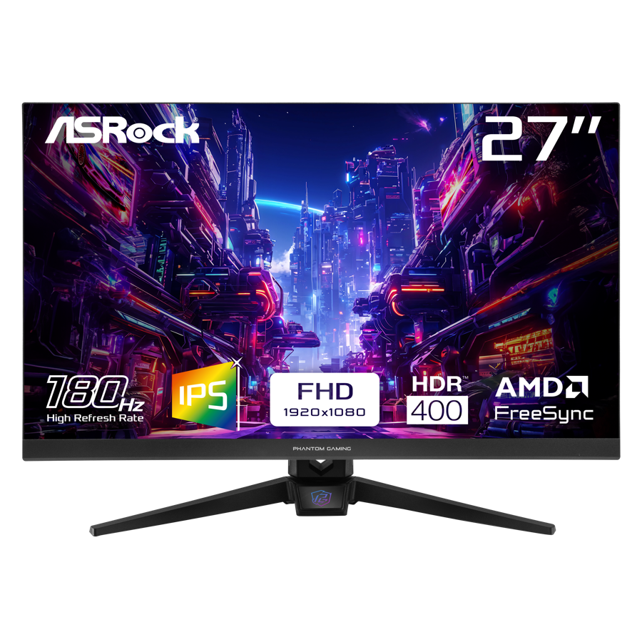 ASRock Phantom Gaming 27" Full HD FHD 180Hz IPS AMD FreeSync HDR400 Gaming Computer Monitor with Swivel & Tilt stand PG27FFT1A
